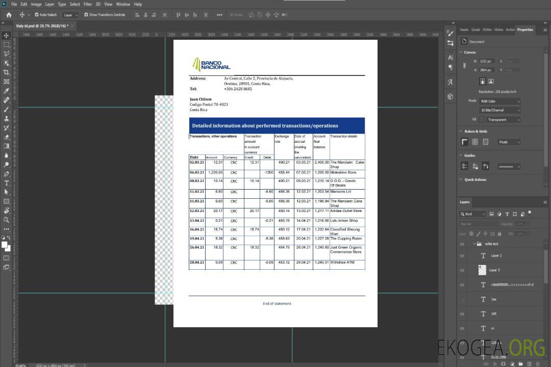 Modèle de relevé bancaire Costa Rica Banco Nacional facile à remplir au format de fichier .xls et .pdf template